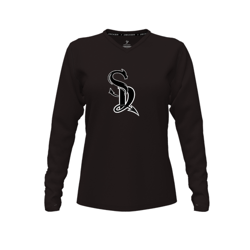 [FTLVCFBK-FYXS-LOGO2] Decker Comfort T-Shirt (Female Youth XS, Black, V Neck, Logo 2, Long Sleeve)