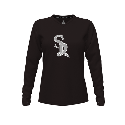 [FTLVPTBK-FYXS-LOGO1] Decker Performance T-Shirt (Female Youth XS, Black, V Neck, Logo 1, Long Sleeve)