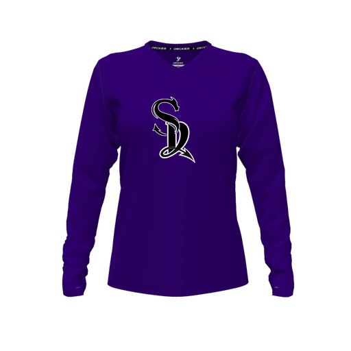 [FTLVPTPP-FYXS-LOGO2] Decker Performance T-Shirt (Female Youth XS, Purple, V Neck, Logo 2, Long Sleeve)